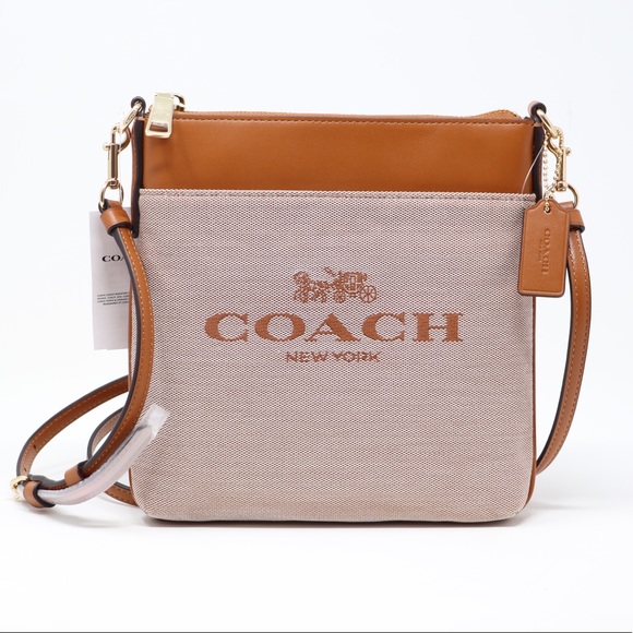 Coach Handbags - New Coach Kitt Horse and Carriage Jacquard and Leather Crossbody Bag Amber